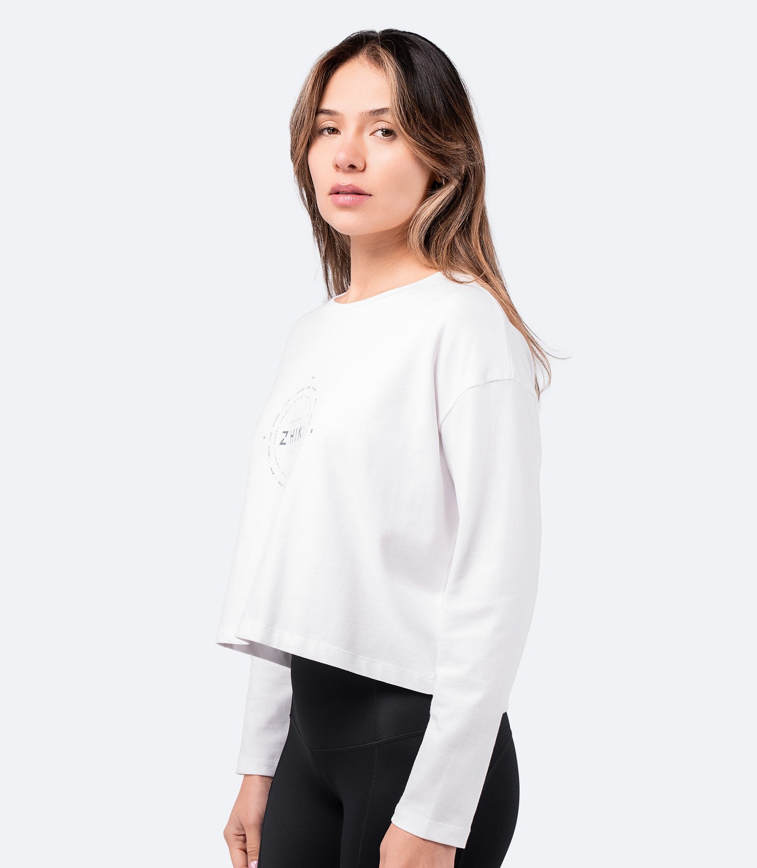 Womens Compass Print Long Sleeve Cotton T-Shirt